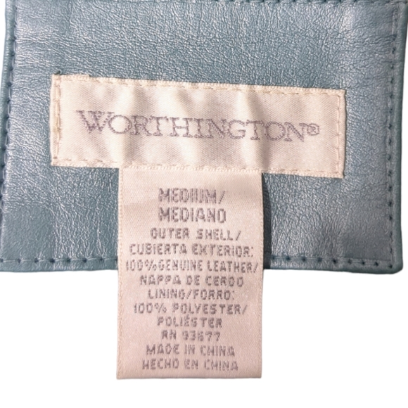 Worthington genuine leather silver blue size medium women's jacket Size M - Picture 8 of 13